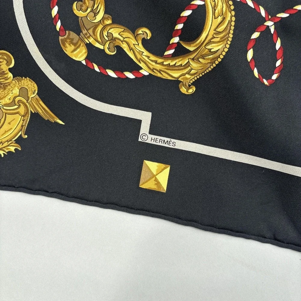 Hermes Scarf Silk Black Gold the Keys Print Square Les Kles 90 Carre France
